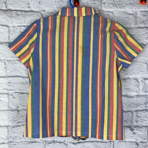 Copper key button down tie front multicolor stripe short sleeve top Lg girls - Picture 6 of 6